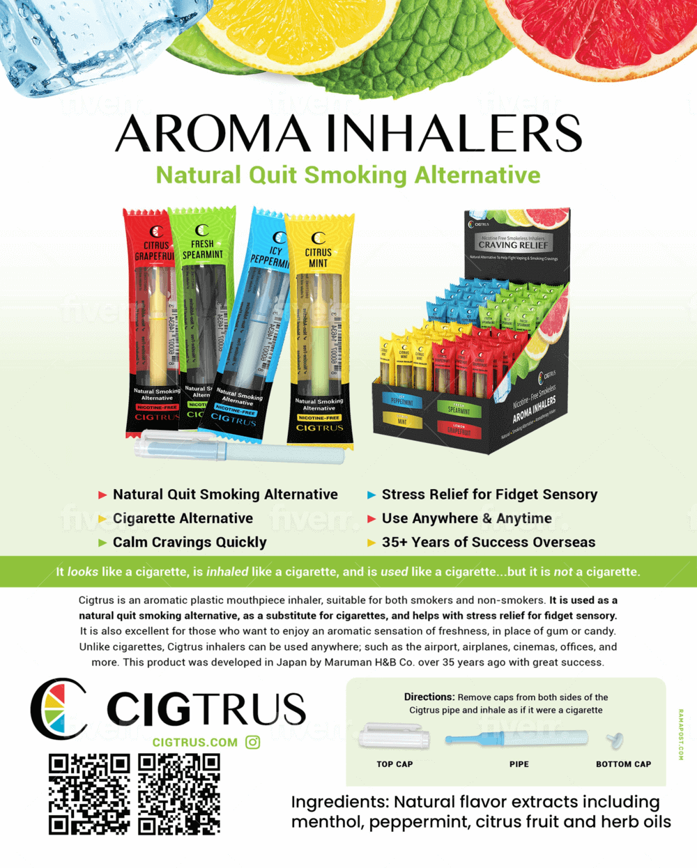 Cigtrus counter Variety Display Smokeless Nicotine-Free Inhaler: Your Healthier Alternative to Quit Smoking. Replace Smoking Habit, Satisfy Oral Fixation, and Cravings - 4 Flavor 20 Each - Image 7